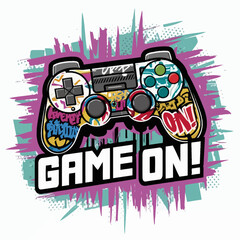 Obraz premium Game pad includes graffiti and slogan text. Ideal for t-shirts, posters, sticker printing, and other applications.