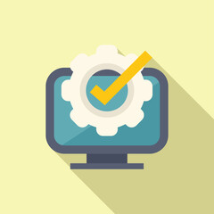 Flat design vector of a computer screen with a certified quality checkmark icon, symbolizing approval