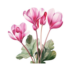 Naklejka premium Cyclamen, Tropical Flower Illustration. Watercolor Style. AI Generated