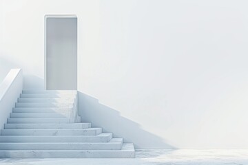 Fototapeta premium Minimalist image of a white staircase leading to a door