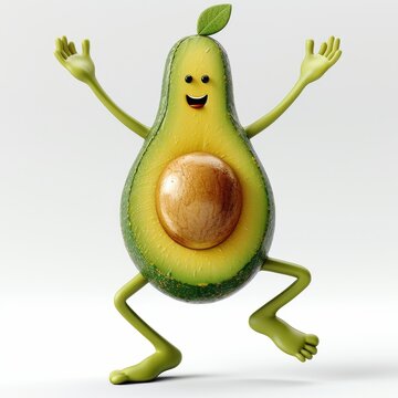A dancing avocado with a happy smiling face.