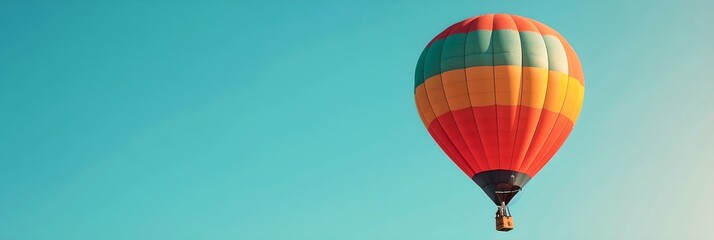 Obraz premium Hot air balloon over a field of flowers. Summer travel and adventure concept. Beautiful landscape. Design for banner, wallpaper, header with copy space