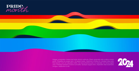 LGBT pride 2024 abstract background. Banner Template for Pride Month 2024. Vector background with rainbow colors.  LGBTQ flags are made by hand with a dry brush on canvas. Vector illustration.