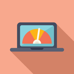 Flat design illustration of a laptop showing a speedometer symbol, depicting performance or speed concept
