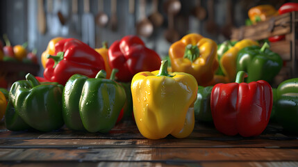 Ripe colored bell peppers. Photo for a product card or post