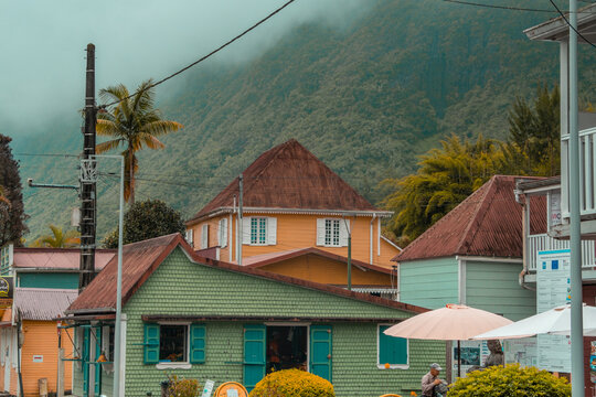 Colorful houses in Hell-Bourg, Reunion - France, Africa