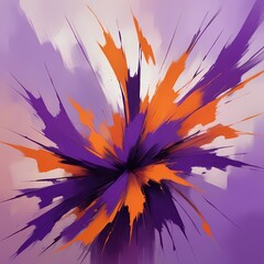 Abstract Painting with Brushstrokes and Explosions of Color purple and orange