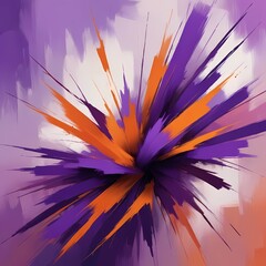 Abstract Painting with Brushstrokes and Explosions of Color purple and orange