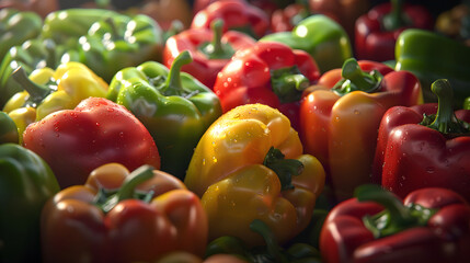 Ripe colored bell peppers. Photo for a product card or post