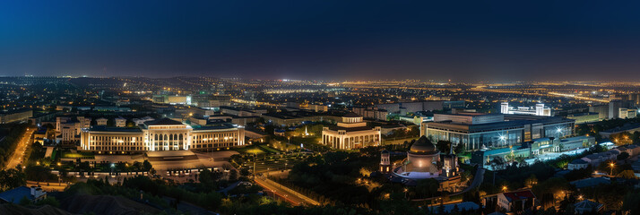 Fototapeta premium Stylized Nighttime View of Dushanbe City with Illuminated Buildings