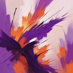 Abstract Painting with Brushstrokes and Explosions of Color purple and orange