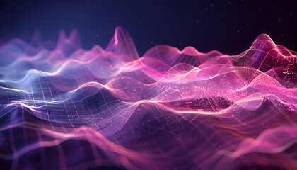 Abstract gradient hologram dynamic sound wave of particles. Digital technology background