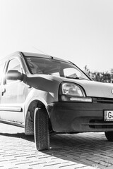 black and white car