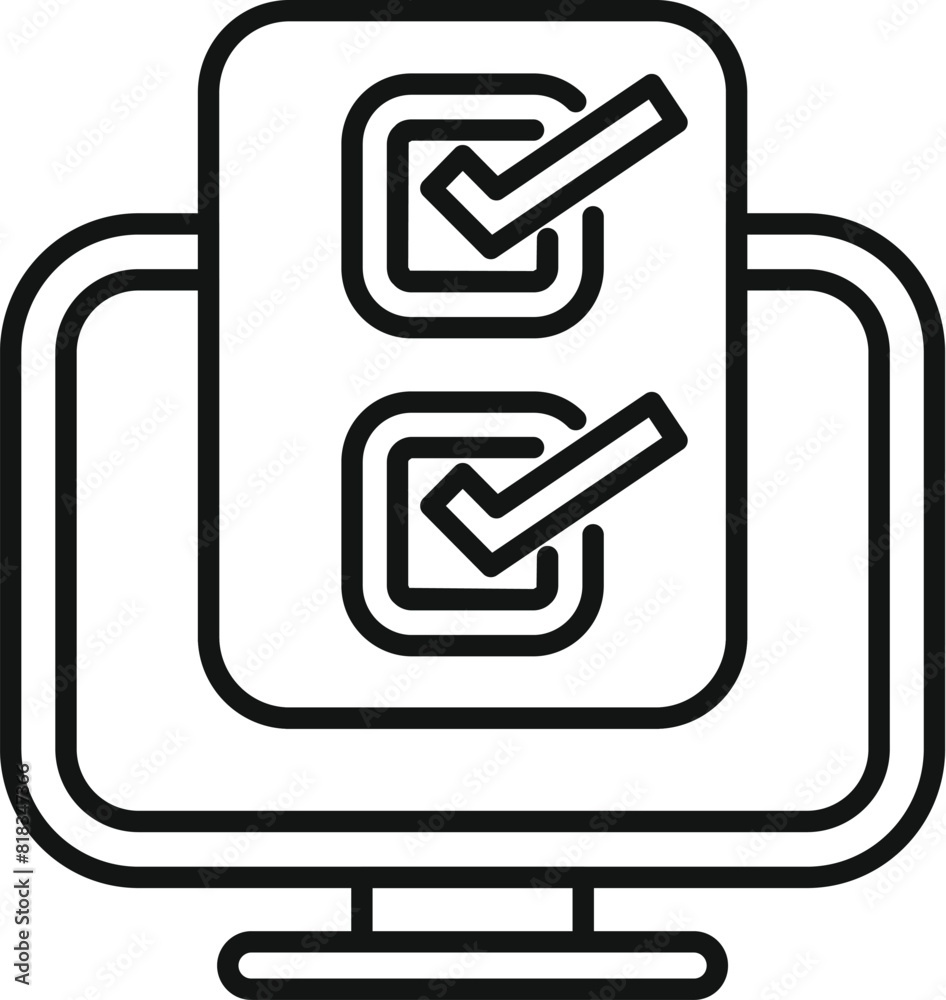 Poster minimalist flat design online survey completion icon with checkmarks and feedback form for user expe