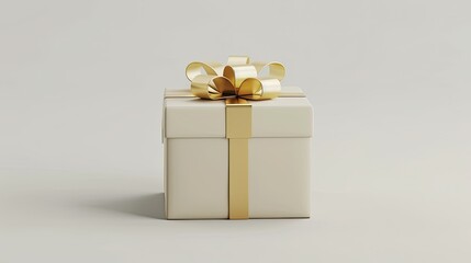 Obraz premium White gift box with beige ribbon, product photography on a white background with soft shadows and clear sharp focus in a minimalist style.