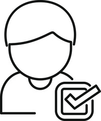 Black outline icon of a person with a check mark, symbolizing verified user or approved profile status