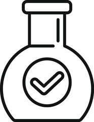 Black outline of a chemical flask with a check mark, representing approval or successful experiment