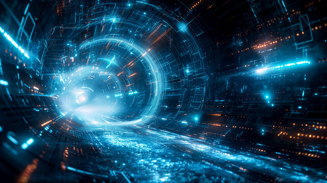 A portal shimmers in the center of a starry expanse, representing the gateway to a quantum realm. 