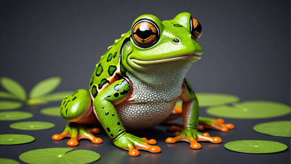 a frog sitting on top of a leaf covered ground - Powered by Adobe