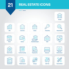 Real Estate Icons Collection Comprehensive Set of House, Property, Home, Building, Sale, Rent, Realtor, Investment, Mortgage, Apartment - Editable Vector Icons