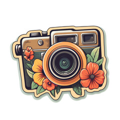 a sticker of a cute vintage camera isolated on white background. PNG Format