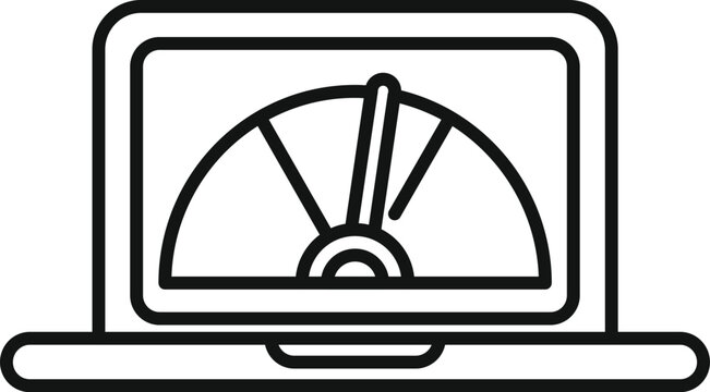 recommend clip art: Black line art icon of a laptop with a speedometer on the screen, symbolizing performance measurement