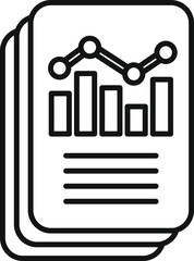 Simplified black and white icon of a report with a line graph, suitable for business and analytics