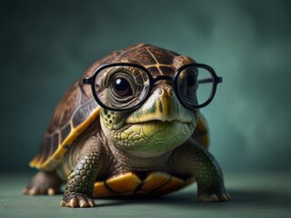 Turtle in sunglasses, close-up portrait. Generative AI