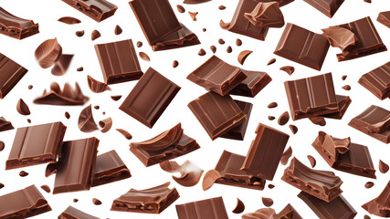 Flying chocolate pieces background, Generative AI