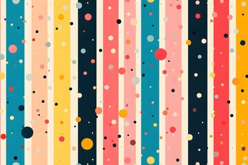 Colorful retro abstract pattern with circles and vertical stripes on a beige background