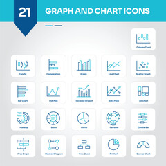 Graph and Charts Icons Collection Visual Set of Data, Analysis, Statistics, Report, Visualization, Trends, Metrics, Dashboard, Diagram, Infographic - Editable Vector Icons