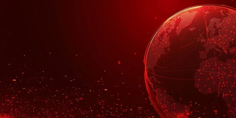 Red background, a gradient of red and black colors, a digital planet sphere Generative AI
