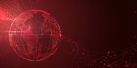 Red gradient background a digital earth globe with dots and lines in the center, dark red color scheme Generative AI