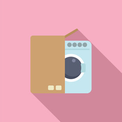 Flat design icon depicting a contemporary washing machine with a frontload door on a soft pink background