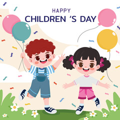 Hand drawn flat world children's day illustration