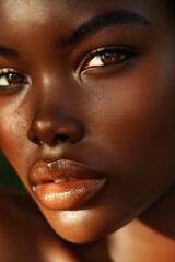 Closeup portrait from a beautiful and passionate young black woman, african american model, studio shot.