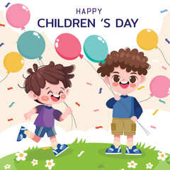 Hand drawn flat world children's day illustration