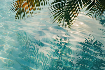 Background with palm leaves and rippling water surface