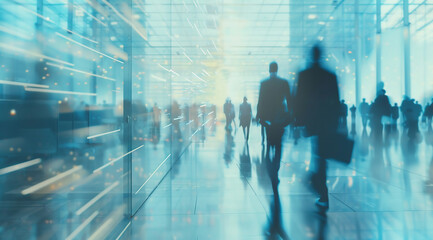 Business people walking office building, motion blur, professional success copy space, Blurred background