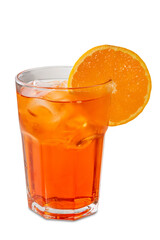 Alcoholic Aperol Spritz Cocktail in glass with orange slice, Isolated