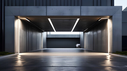 Gateway to the Future - Modern Concrete Garage with LED Light (3D Render)