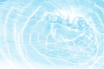 Blue water with ripples on the surface. Defocus blurred transparent blue colored clear calm water surface texture with splashes and bubbles. Water waves with shining pattern texture background.