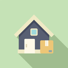 Flat design minimalist icon of a house with a long shadow, perfect for web and print