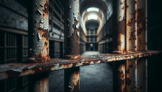 Jail Cell With Bars and Rusted Walls