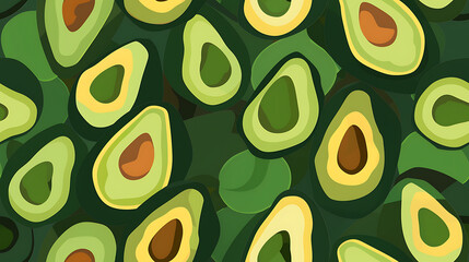 Flat cartoon style Design Avocado Icon Background - Seamless tile. Endless and repeat print.