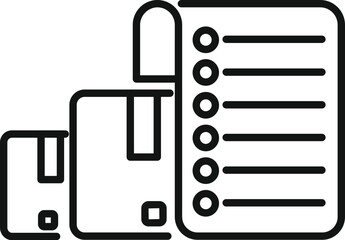 Simple black and white vector illustration featuring different sizes of luggage and a checklist