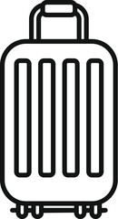 Travel suitcase icon with black line illustration for tourism and travel vector symbol design. Simple graphic isolated minimalist style with wheels and handle for easy carry and packing