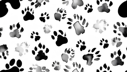 Fototapeta premium Watercolor black animal paw prints
