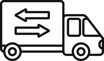 Delivery truck line icon in black and white isolated vector illustration design for logistics, transportation, and shipping business editable stroke