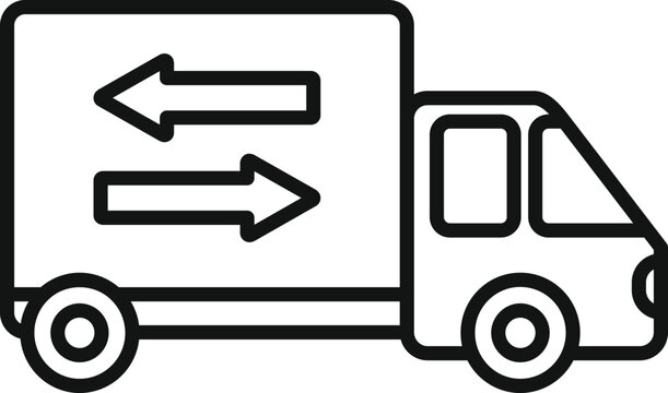 Delivery truck line icon in black and white isolated vector illustration design for logistics, transportation, and shipping business editable stroke